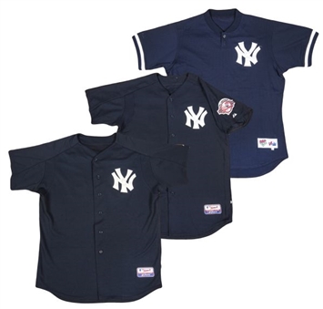 Lot of (3) Mel Stottlemyre Game Worn and Signed New York Yankees Batting Practice Jerseys (Stottlemyre LOA)